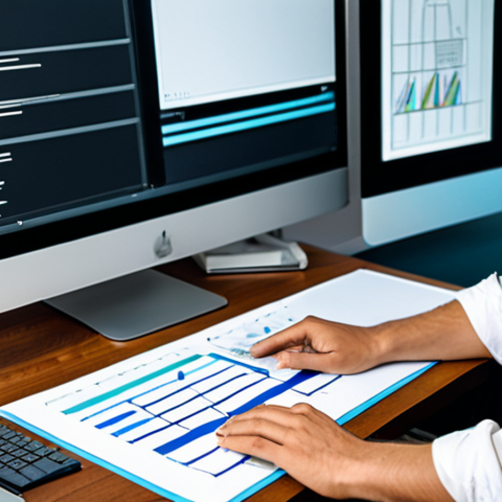 A professional advertising designer, wearing modest, contemporary business attire, is deeply focused at a modern, well-organized desk in a brightly lit design studio. On their large monitor, a complex digital design project is visible, showcasing a blend of typography, color palettes, and strategic layout. An open sketchpad with initial concept drawings lies beside their keyboard, symbolizing the blend of traditional creativity and digital execution. The pose is natural and contemplative, emphasizing thoughtful problem-solving. perfect anatomy, correct proportions, well-formed hands, proper finger count, professional photography, high quality, safe for work, appropriate content, fully clothed, professional dress.