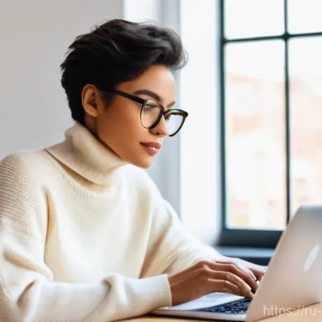 광고디자인 경력직 이직 시 이력서 작성법 - **Prompt:** A stylish, confident female graphic designer, approximately 28 years old, focused intent...