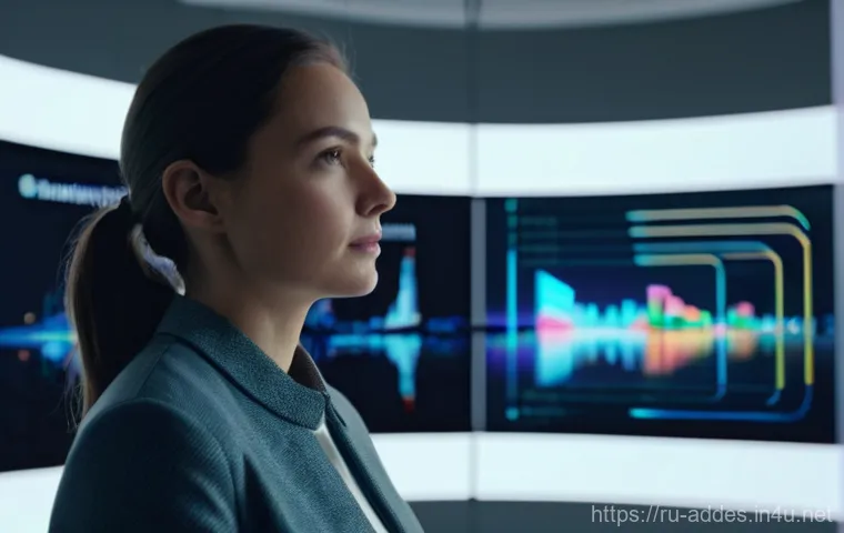 광고디자인 실기 과제 합격 전략 - **Prompt:** A dynamic, high-tech office environment at dusk, with a female designer in her early 30s...